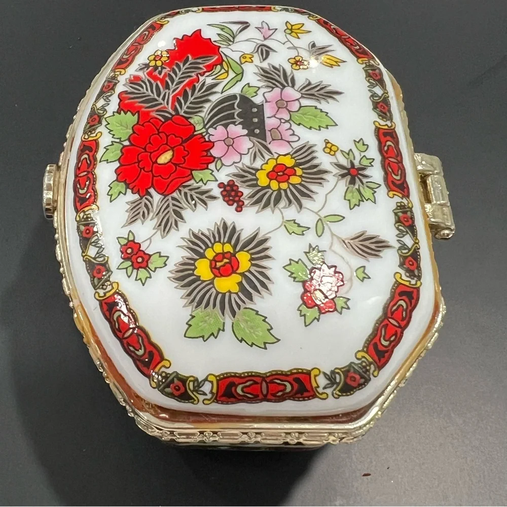 Floral Ceramic Clutch with Gold Accents